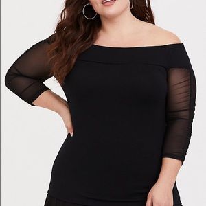 Black Off Shoulder Blouse with Sheer Sleeves